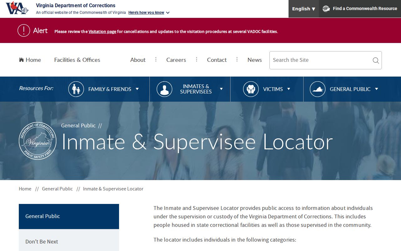 Mathews County arrest record follow-up in the VADOC Inmate Locator