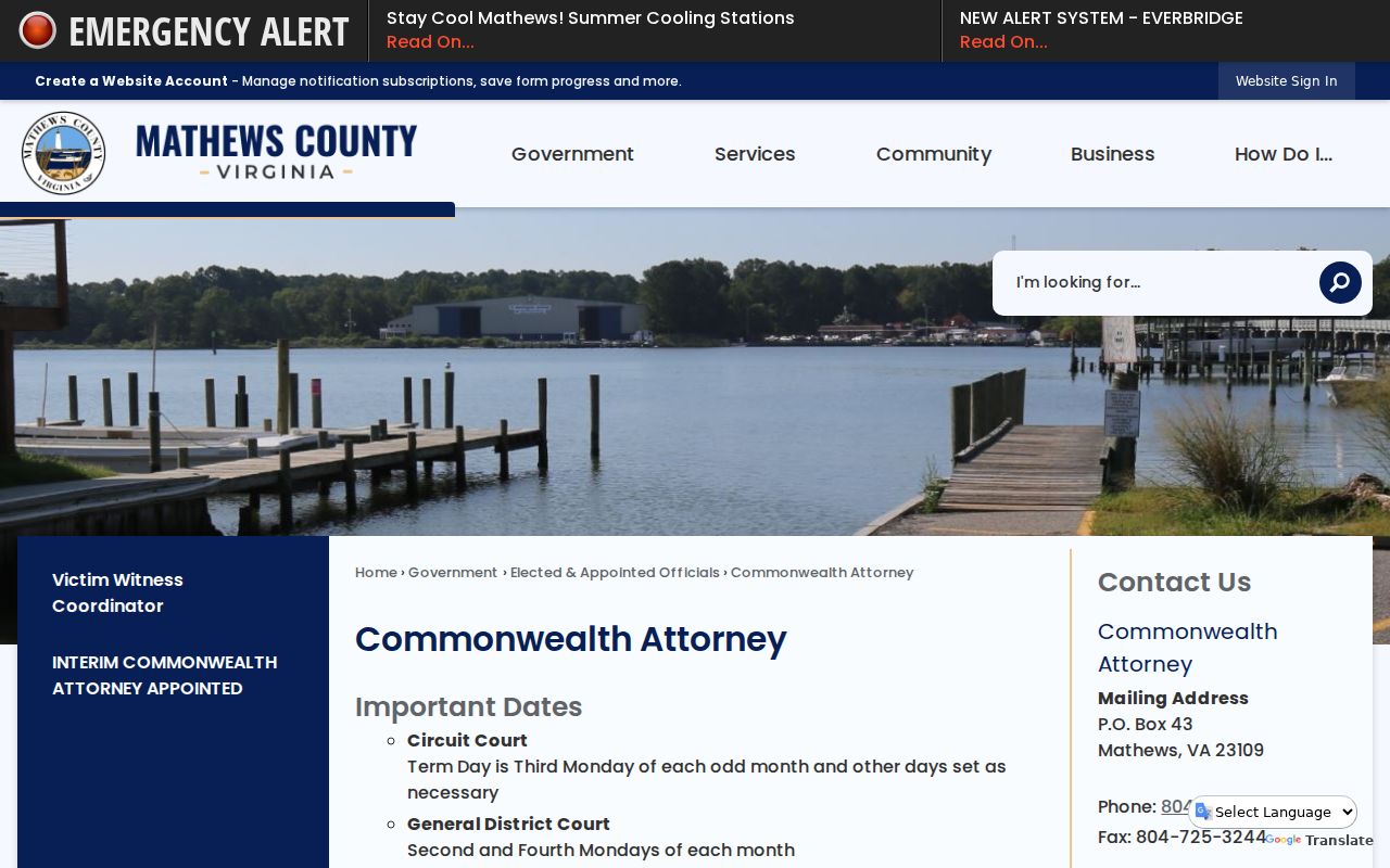 Mathews County criminal court cases Commonwealth's Attorney page