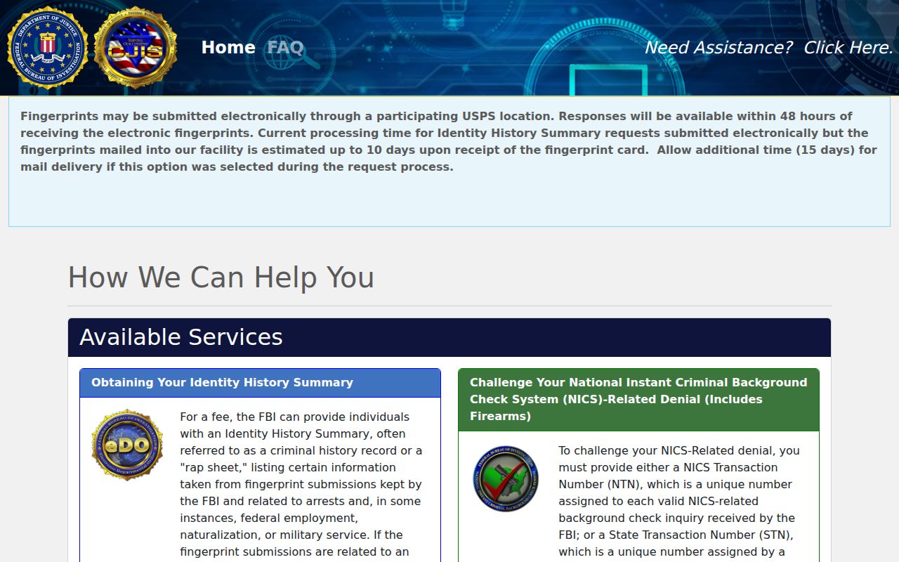 Mathews County criminal history FBI self-review portal